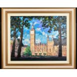 TIMMY MALLETT (BRITISH CONTEMPORARY), 'Summer in Parliament Square', Big Ben and The Palace of