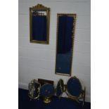 A MODERN RECTANGULAR FOLIATE GILT FRAMED WALL MIRROR together with two other wall mirrors together