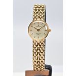 A 9CT GOLD LADY'S SOVEREIGN WRISTWATCH, the circular face with Roman numeral and baton markers to