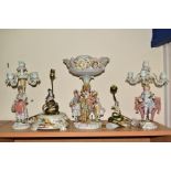 SIX LATE 19TH/EARLY 20TH CENTURY CONTINENTAL PORCELAIN ITEMS, comprising a Sitzendorf comport, the