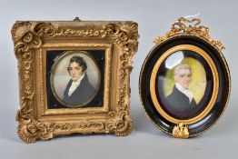 TWO EARLY 19TH CENTURY STYLE PORTRAIT MINIATURES OF GENTLEMAN, both ovals, one bears attribution