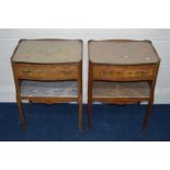 A PAIR OF REPRODUCTION LOUIS IV KINGWOOD AND FLORALLY INLAID FINISH BEDSIDE TABLES with single