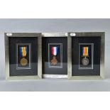 THREE WW1 MEDALS, all individually glazed and framed as follows, 1914-15 Star, named to Pte 949