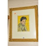 AN ILLUSTRATIVE STYLE PORTRAIT OF A MALE FIGURE WEARING A ROLL NECK JUMPER, signed I'Anson,
