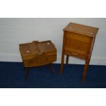 AN EARLY 20TH CENTURY OAK SEWING BOX with a single drawer together with another sewing box on four