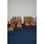 A NEAR SET OF SIX EARLY 20TH CENTURY RUSH SEATED LADDER BACK PRAYER CHAIRS together with nine