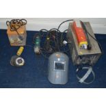 A SP ARC WELDER WITH SAFETY VISOR AND RODS together with a 1500 watt transformer and angle