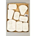 EIGHT PLASTER MOULDS FOR WEDGWOOD SPRIG DECORATION, including trees, classical figures, etc, some