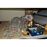 A QUANTITY OF GLASS AND SUNDRY ITEMS to include assorted cut glass drinking glasses,