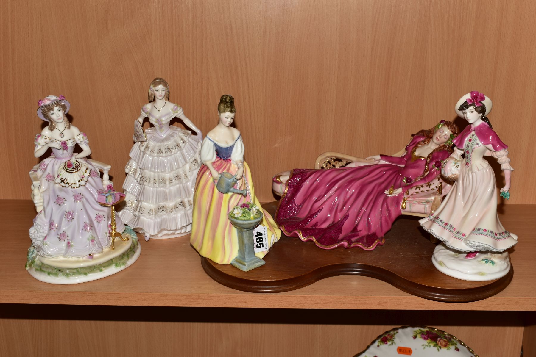 THREE ROYAL WORCESTER LADY FIGURES AND TWO OTHERS, comprising Royal Doulton 'Alexandra' HN3286,