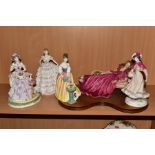 THREE ROYAL WORCESTER LADY FIGURES AND TWO OTHERS, comprising Royal Doulton 'Alexandra' HN3286,