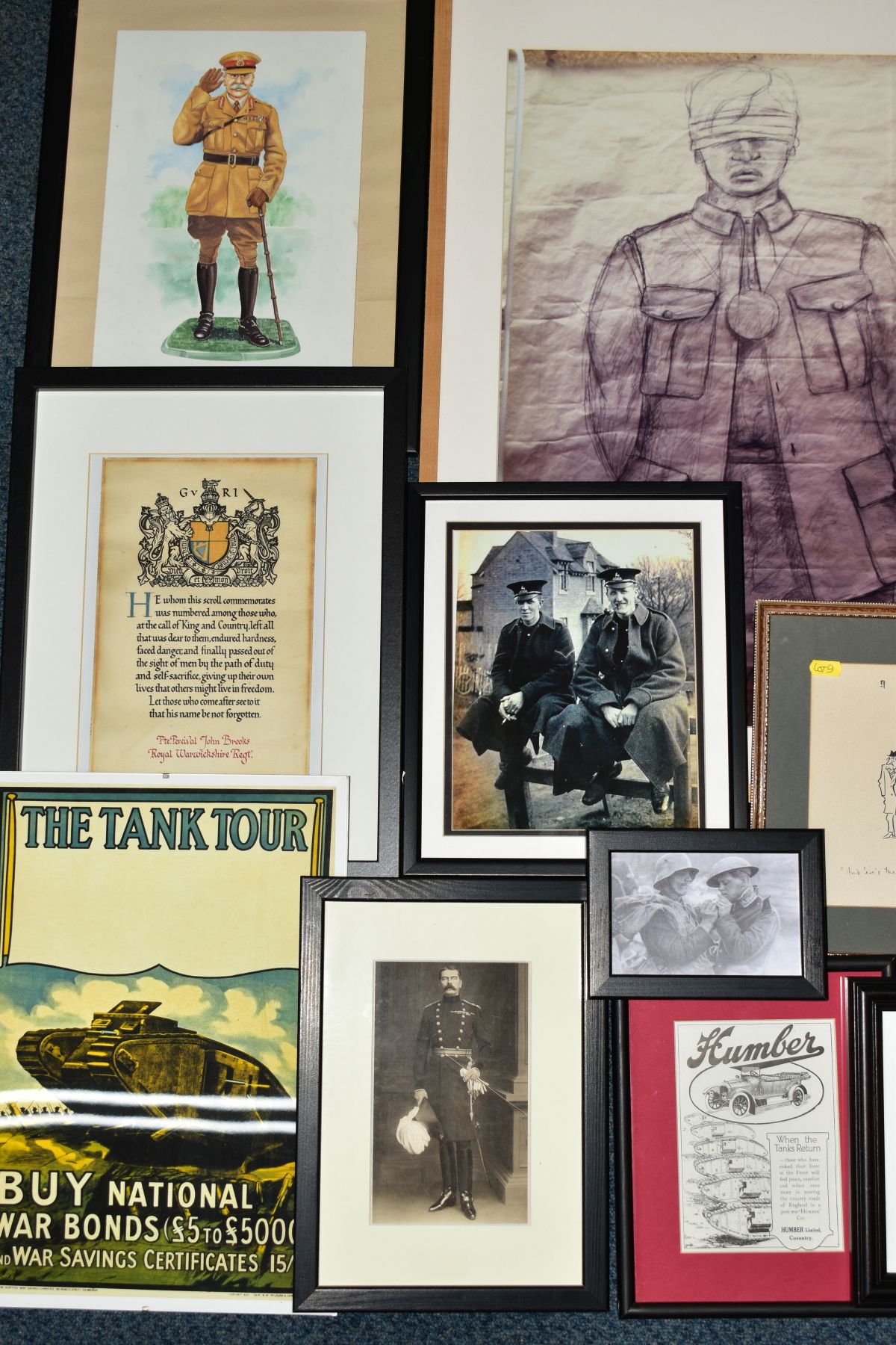 A BOX CONTAINING A NUMBER OF WWI RELATED PRINTS AND PHOTOS all framed including soldier to be shot - Image 3 of 3