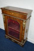 A VICTORIAN WALNUT AND FLORALLY INLAID PIER CABINET, with various brass mounts including twin female
