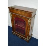 A VICTORIAN WALNUT AND FLORALLY INLAID PIER CABINET, with various brass mounts including twin female