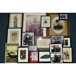 A BOX CONTAINING A NUMBER OF WWI RELATED PRINTS AND PHOTOS all framed including soldier to be shot