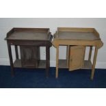 A NEAR PAIR OF LATE 19TH/EARLY 20TH CENTURY STAINED AND PAINTED WASHSTAND with towel rails and pot