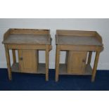 TWO LATE 19TH/EARLY 20TH CENTURY PAINTED PINE WASHSTANDS with towel rail and pot cupboard, width