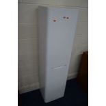 A SLIM MODERN WHITE FINISH TWO DOOR BATHROOM CABINET, width 40cm x depth 34cm x height 150cm