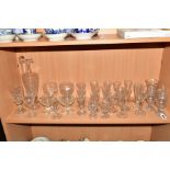 A QUANTITY OF LATE 18TH AND 19TH CENTURY GLASSWARE, mostly drinking glasses, including a pair of