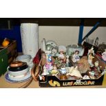 TWO BOXES OF CERAMICS AND LOOSE ITEMS, including Portmeirion Botanic Garden tea and dinner wares,