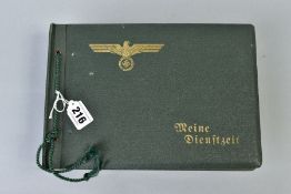 A GREEN COLOURED BOUND GERMAN 3RD REICH WEHRMACHT PHOTO ALBUM, 'Meine Dienftzgeif' My Tour or My