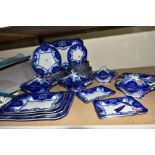 F & SONS OF BURSLEM 'DOUGLAS' FLOW BLUE DINNER SERVICE, comprising of twelve 27cm plates, twelve