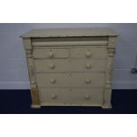 A PAINTED VICTORIAN PINE CHEST OF TWO SHORT AND FOUR LONG DRAWERS, width 122cm x depth 58cm x height