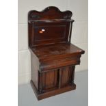 A VICTORIAN FLAME MAHOGANY MINIATURE CHIFFIONIER with a raised foliate carved back with a shelf,