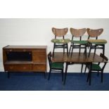 AN E GOMME G PLAN 1950'S TEAK AND EBONISED DRAW LEAF TABLE, extended length 139cm x closed length