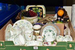 TWO BOXES OF CERAMICS etc, including a Coalport plate, Limoges vase, Minton Vanessa pattern