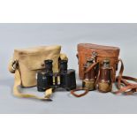 A PAIR OF 'KERSHAW' BRAND WAR OFFICE BINOCULARS in a canvas carrying case WWII era and a pair of