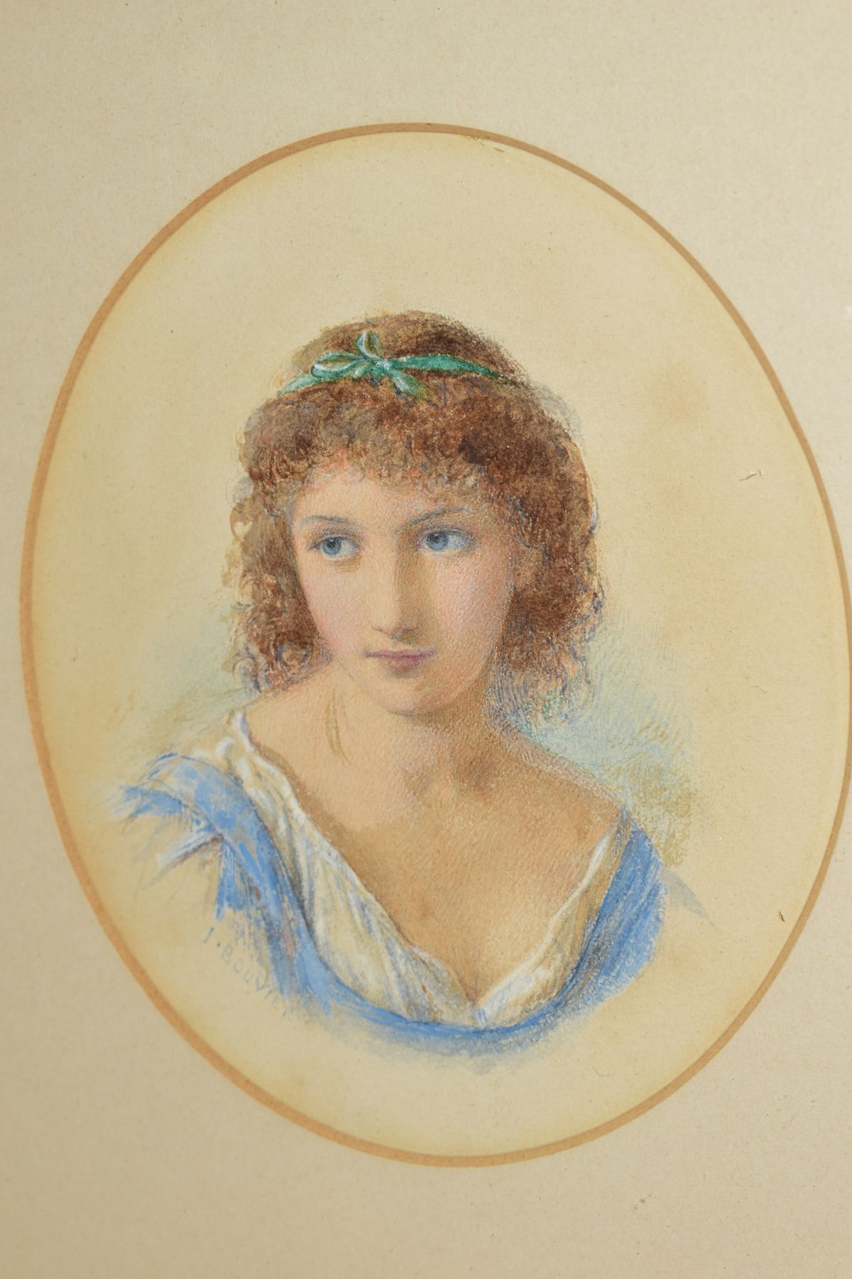 JOSEPH BOUVIER (ACTIVE 1839-1888), a pair of Victorian watercolours depicting female beauties, - Image 3 of 3