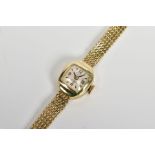 A LADY'S WRISTWATCH, the Royal UKB wristwatch with square face, flattened chain design strap,