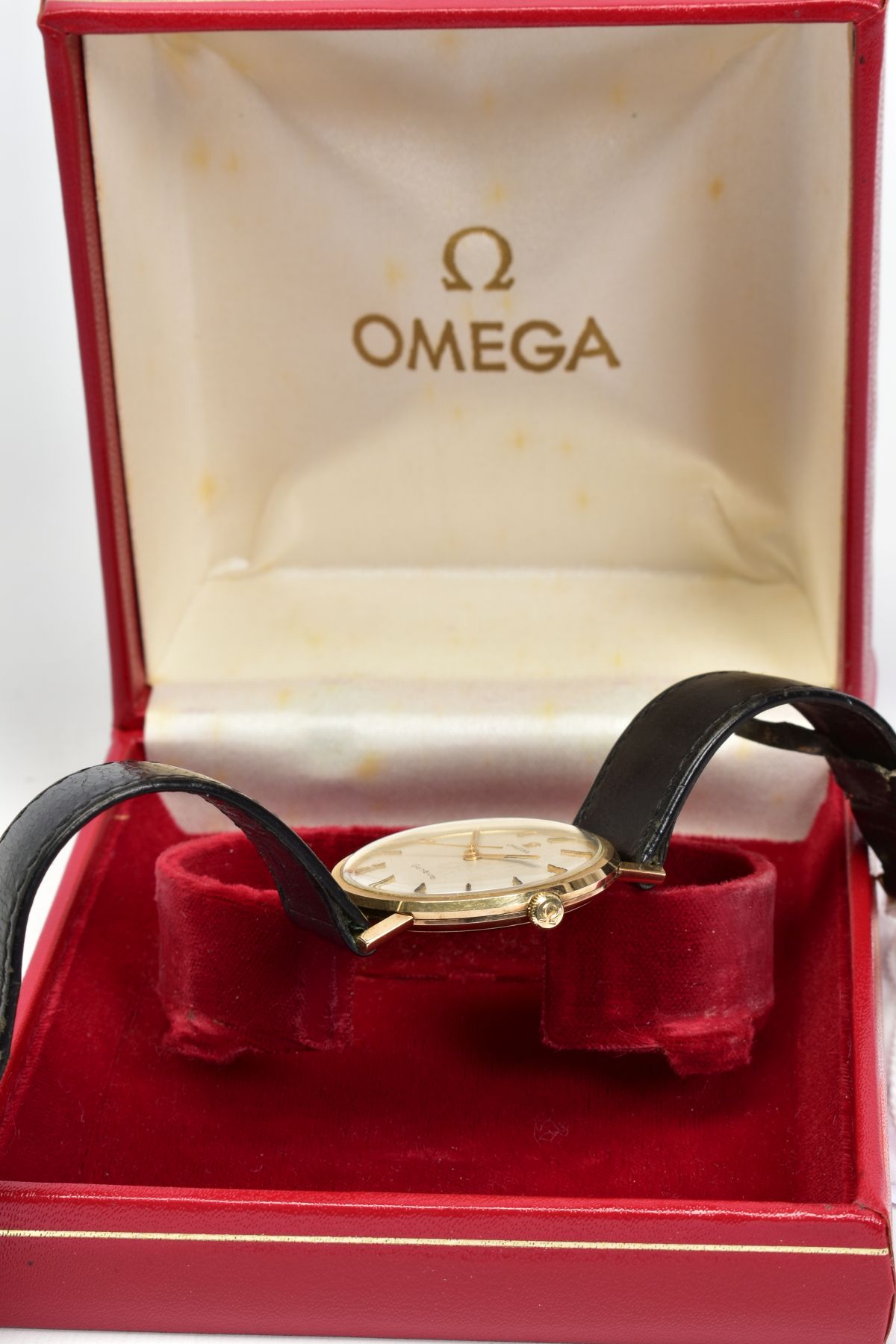 A 9CT GOLD CASED OMEGA WRISTWATCH, silvered dial with gold batons and hands, hand wound movement, - Image 4 of 4