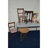 A QUANTITY OF OCCASIONAL FURNITURE to include a pair of Edwardian chairs, oak barley twist