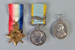 THREE MILITARY MEDALS as follows, Crimea Medal Sebastapol Bar named to A.Taylor Gr&Dr (gunner and