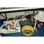 FIVE BOXES AND LOOSE CERAMICS, GLASS AND SUNDRY ITEMS to include a Midwinter stylecraft '