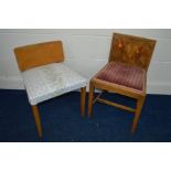 A MID 20TH CENTURY WALNUT DRESSING CHAIR/STOOL and a similar teak chair/stool (2)