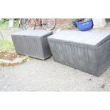 TWO PLASTIC GARDEN STORAGE BOXES, width 116cm x depth 46cm x height 58cm