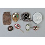 A SELECTION OF GERMAN 3RD REICH TINNIE BADGES, STICK PINS etc to include, thirty eight Stahlhelm
