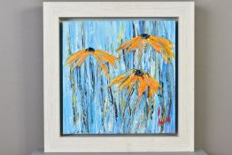 CARL SCANES (BRITISH 1961) 'GROUP OF FLOWERS V', orange coneflwers against blue, signed lower right,
