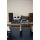 A QUANTITY OF VINTAGE HI FI EQUIPMENT including a Goldring Lenco GL 75 Turntable, an Akai 4000DB