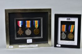 TWO FRAMES CONTAINING MEDAL GROUPS TO MEMBERS OF THE ROYAL WARWICK REGIMENT (BIRMINGHAM PALS), as