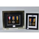 TWO FRAMES CONTAINING MEDAL GROUPS TO MEMBERS OF THE ROYAL WARWICK REGIMENT (BIRMINGHAM PALS), as