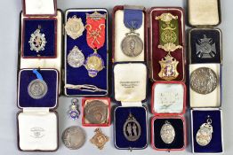 A NUMBER OF MILITARY INTEREST, SHOOTING MEDALS, AND A WWI VICTORY MEDAL, as follows, boxed ROAC