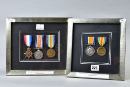 TWO FRAMES CONTAINING MEDAL GROUPS TO MEMBERS OF THE ROYAL WARWICK REGIMENT (BIRMINGHAM PALS), as