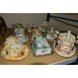 NINE VICTORIAN, EDWARDIAN AND MODERN POTTERY CHEESE DISHES AND COVERS, including Carlton Ware, Royal