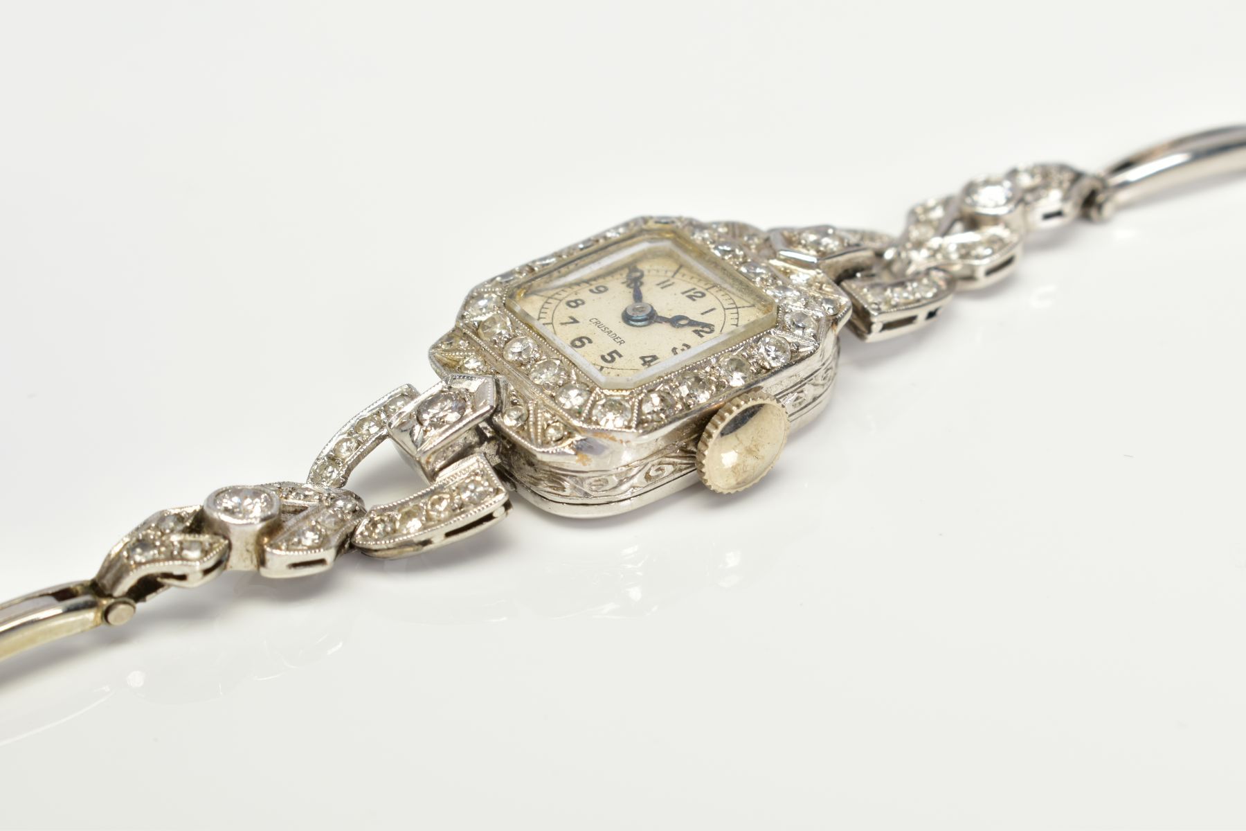 AN EARLY 20TH CENTURY PLATINUM AND 18CT CRUSADER COCKTAIL WATCH, silvered dial with Arabic numerals, - Image 4 of 5