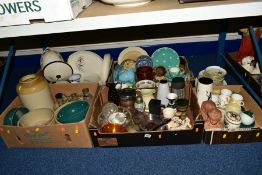FIVE BOXES AND LOOSE CERAMICS AND GLASS etc, to include Royal Doulton 'Bamboo' dinnerwares,