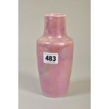 A RUSKIN POTTERY BALUSTER VASE WITH ELONGATED NECK, pink lustre and glaze, impressed marks, dated